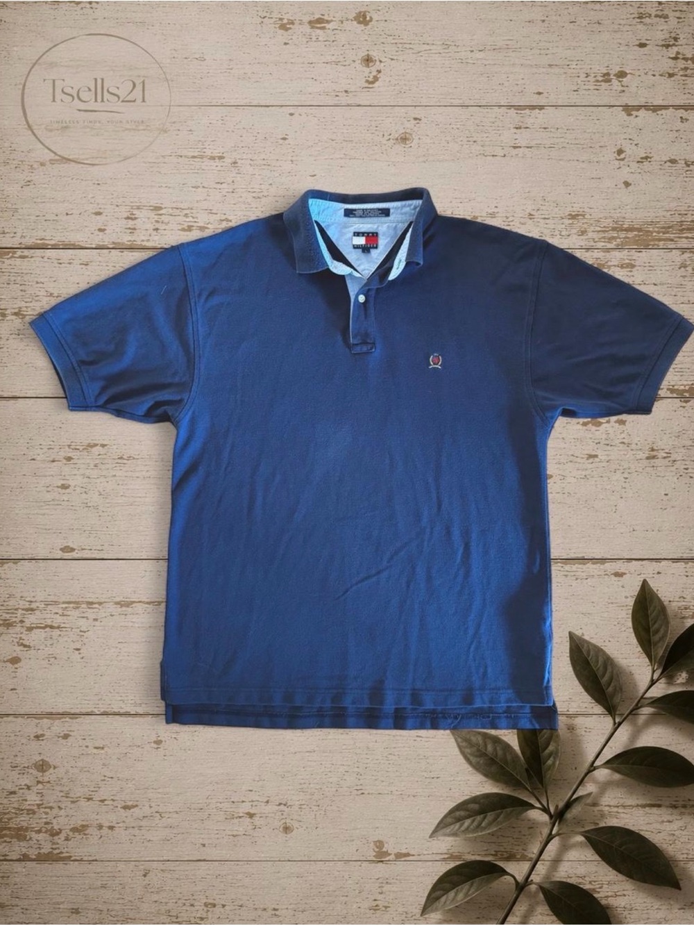 Tommy Hilfiger Vintage 90s/00s Navy Crest Logo Polo Shirt - Size L